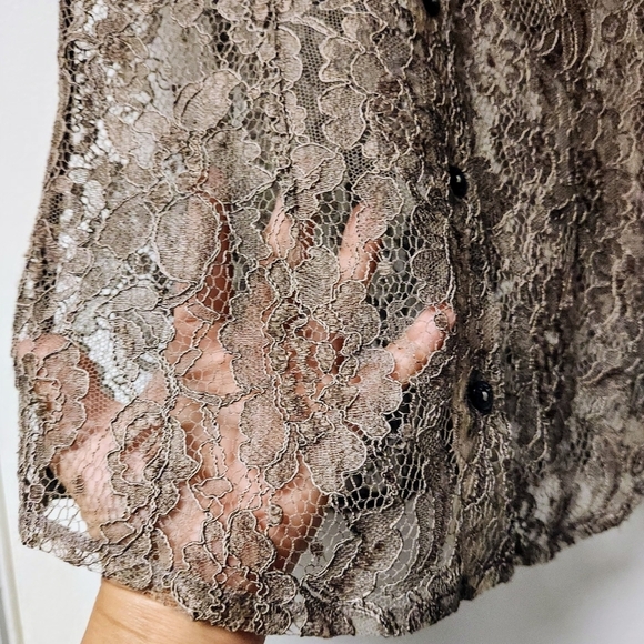 Dolce & Gabbana Delicate Lace Floral Stretched Button-Down Shirt In Khaki SZ 36 - Picture 8 of 16